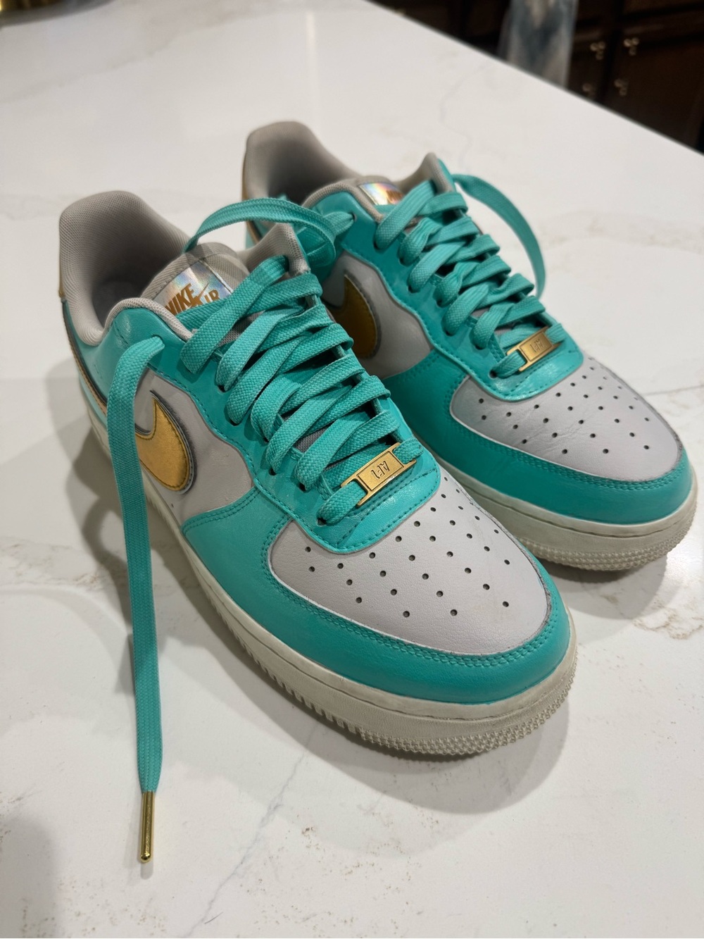 Nike Custom Tiffany Box Blue and Gold Air Force 1 AF1 GOAT StockX Teal Aqua